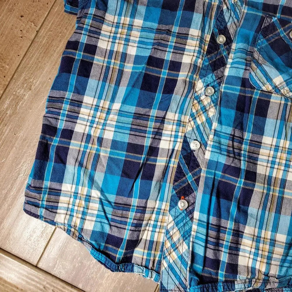 PLACE Blue and White Plaid 100% Cotton Button Down Short Sleeve Shirt Size 4T - Picture 10 of 14